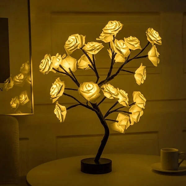 Rozenboomlamp met lichtjes - boom voor op tafel met oplichtende rozenbloesems
