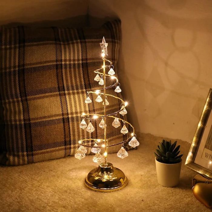 Spiraalvormige kerstboomlamp – Tafellamp met kristalachtige versieringen